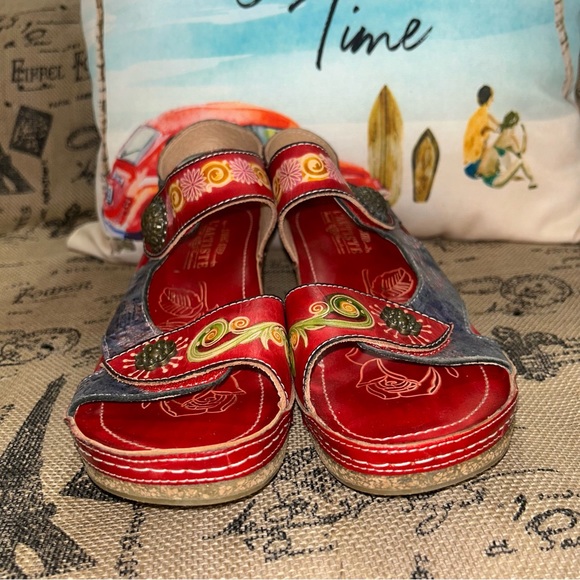 L’ Artiste By Spring Step Women’S Tiffinal Red Multi Ankle Strap Wedge Sandals - Picture 4 of 15